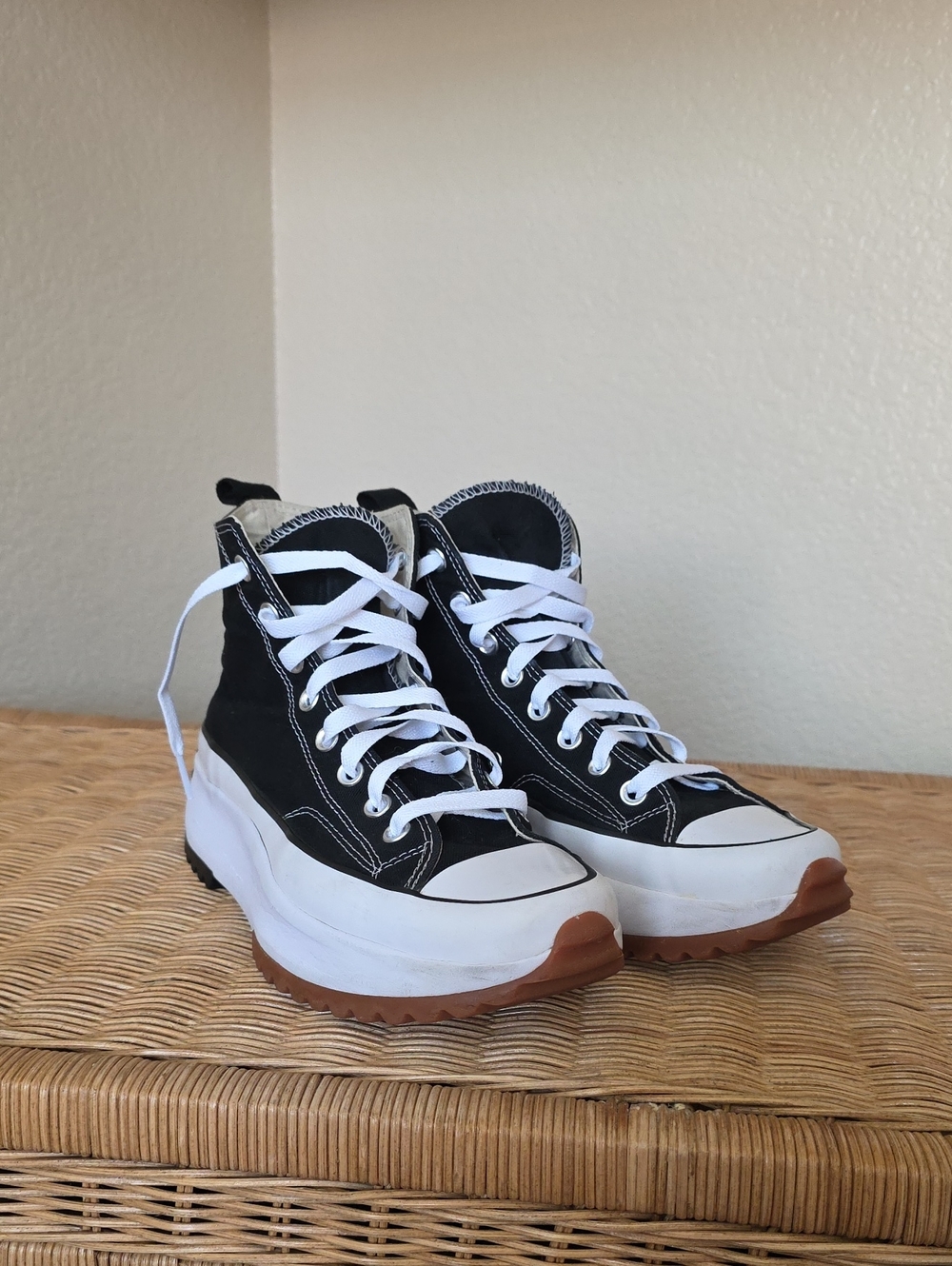 Chunky High-Top Platform Sneakers in Black and White